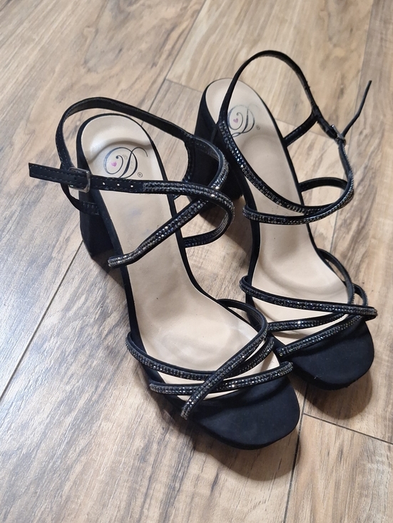 Delicious Shoes - Delicious Black Strappy Rhinestone Heel Sandals